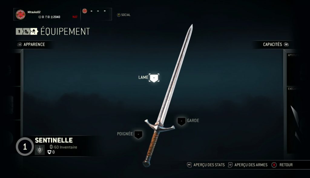 Upgrade de l'épée de la sentinelle dans for honor